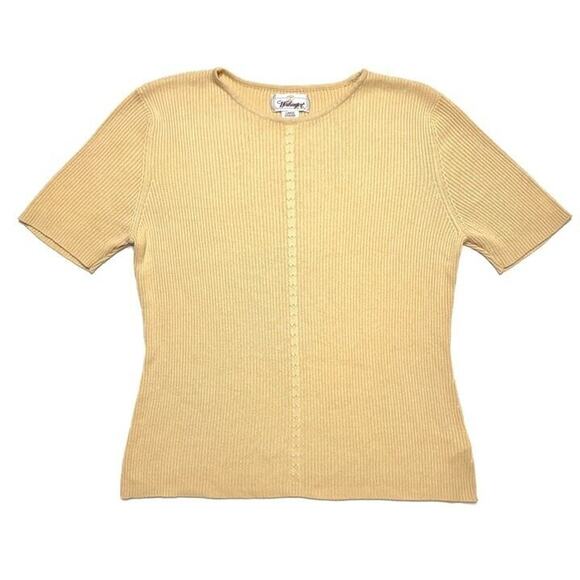 Worthington Vintage Short Sleeve Ribbed Sweater Yellow Cable Knit Women's Large - Picture 3 of 7